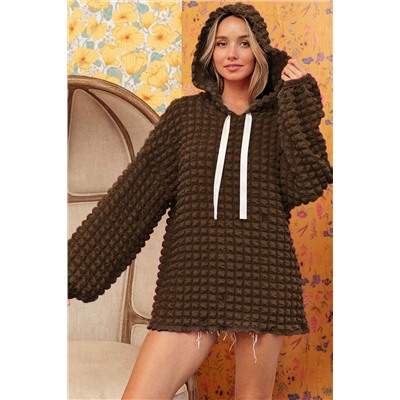 Dark Brown Bubble Textured Waffle Hoodie