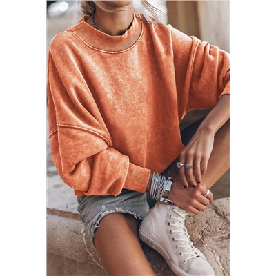 Orange Drop Shoulder Crew Neck Pullover Sweatshirt