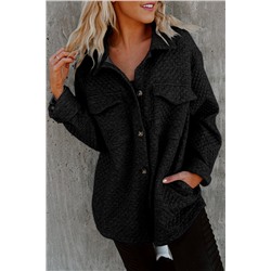 Black Retro Quilted Flap Pocket Button Shacket