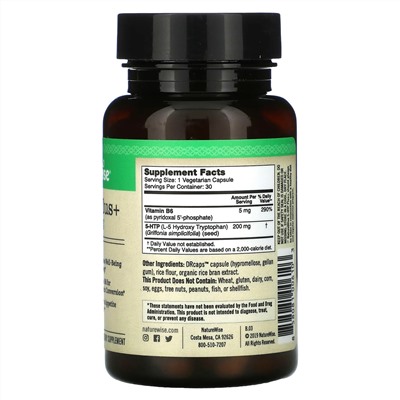 NatureWise, 5-гидрокситриптофан Плюс+, 200 мг, 30 вегетарианских капсул