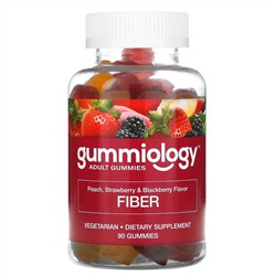 Gummiology, жевательная клетчатка, с натуральным вкусом персика, клубники и ежевики, 90 вегетарианских жевательных таблеток