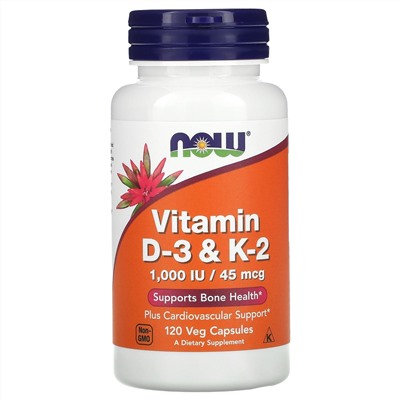 Now Foods, Vitamin D-3 & K-2, 120 Veg Capsules