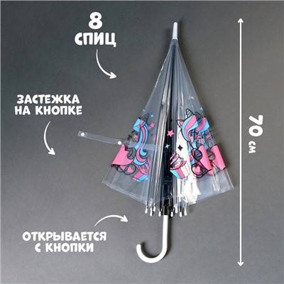 Зонт детский «Единорожка»‎ полуавтомат прозрачный, d=90см