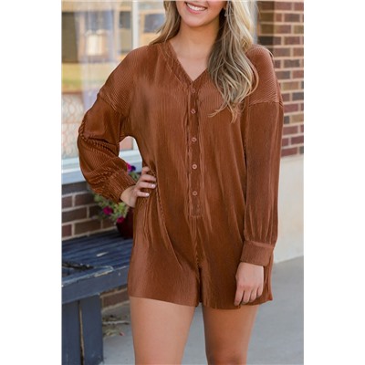 Ribbed Long Sleeve Button Front Romper