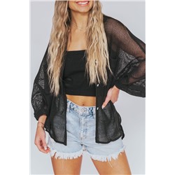 Black Sheer Openwork Bracelet Sleeve Kimono