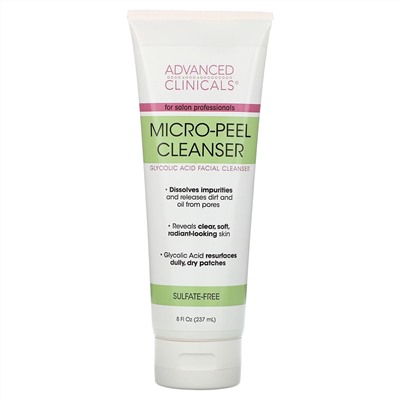 Advanced Clinicals, Micro-Peel Cleanser, очищающее средство для лица с гликолевой кислотой, 237 мл (8 жидк. унций)