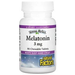 Natural Factors, Stress-Relax, мелатонин, 3 мг, 90 жевательных таблеток