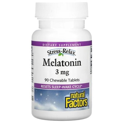 Natural Factors, Stress-Relax, мелатонин, 3 мг, 90 жевательных таблеток